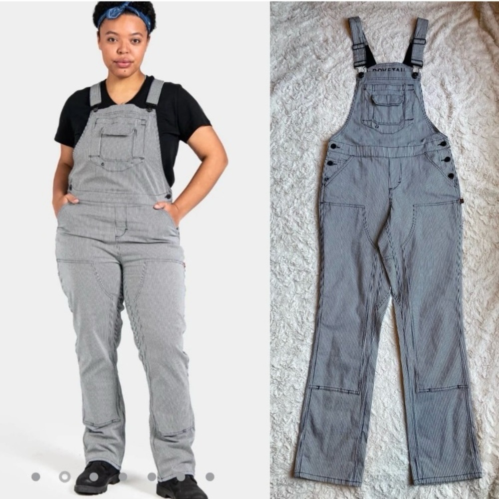 Dovetail Workwear Freshley overalls double front knee work indigo stripe denim 2